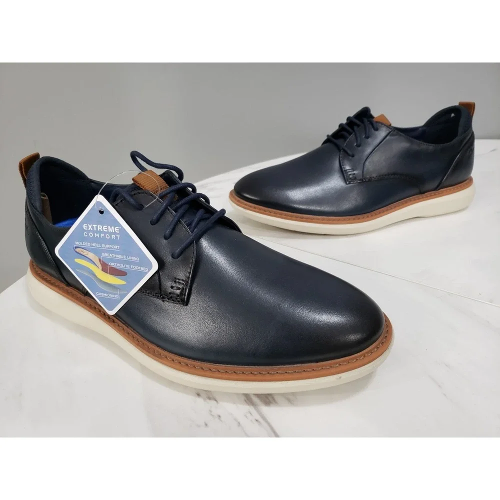 NEW NO BOX‎ - SIZE 8 WIDE Clarks Men's Brantin Plain Navy Leather 26179385 Shoes